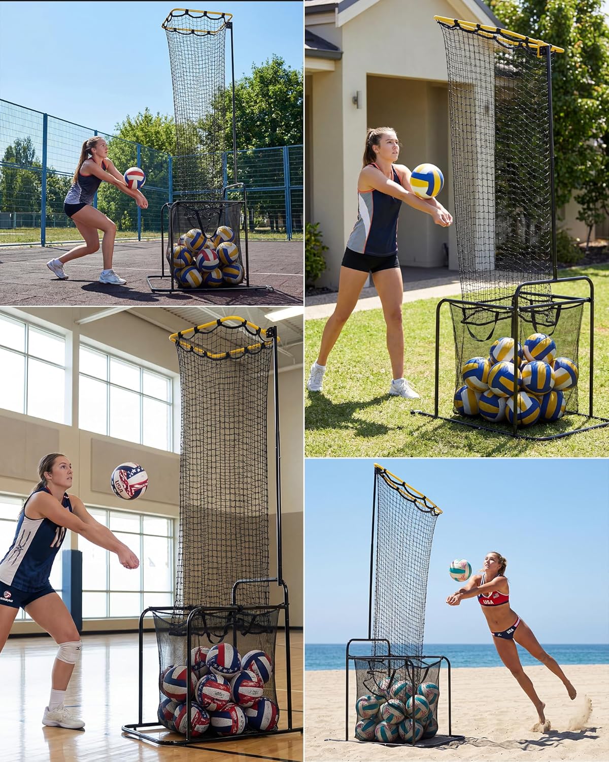 PeakPursuit Volleyball Setter Training Net with 5 Angle and 5 Height Adjustments, Portable Volleyball Training Equipment with Cart and Lockable Wheels, Perfect for Serving, Spiking, Setting