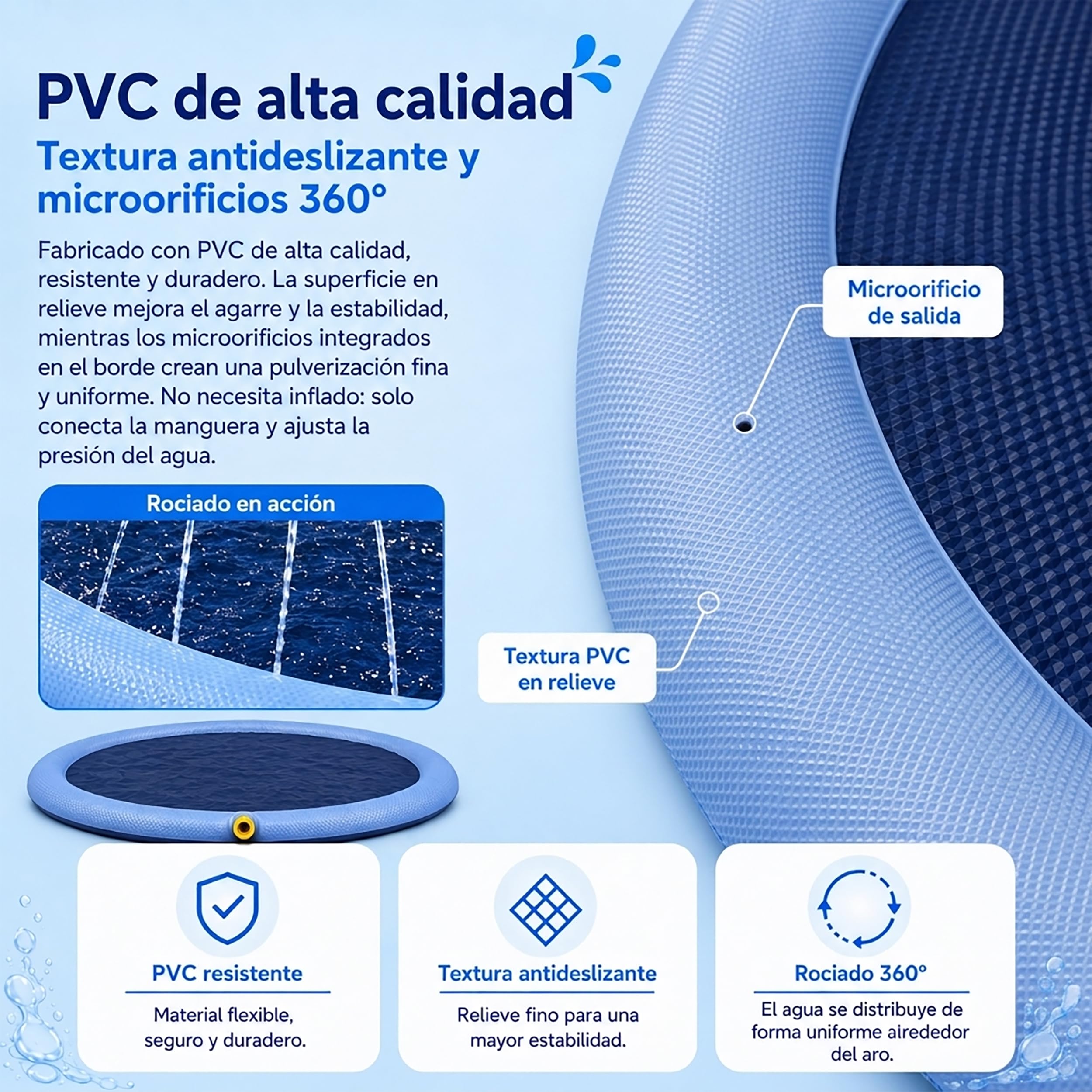 BESCH Piscina para Perros 100 cm, Splash Pad para Perros con Aspersor 360°, Alfombrilla de Agua Antideslizante de PVC, Conexión a Manguera, Plegable para Jardín, Patio y Juegos de Verano