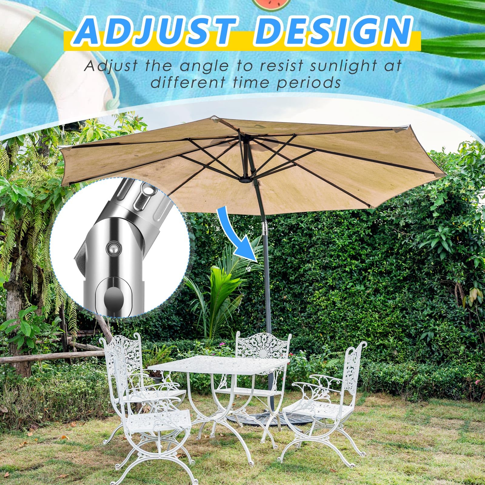 black and white patio umbrella with base Black & White Pagoda Crank & Tilt Round Patio Umbrella, 9'