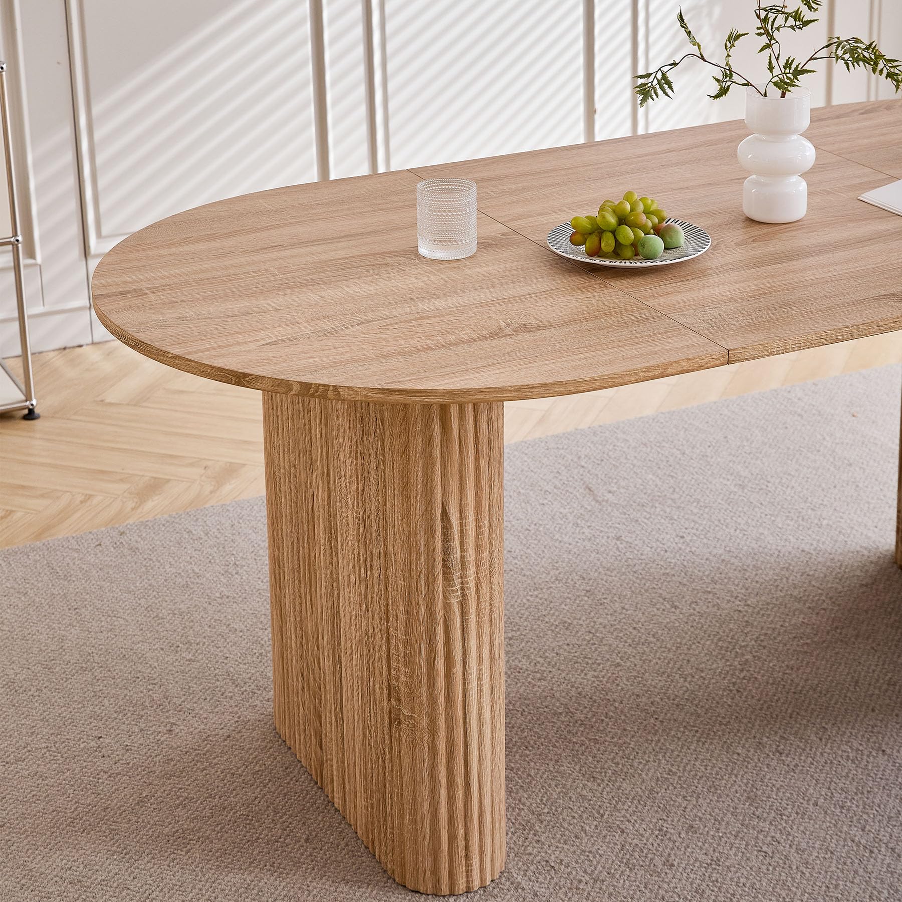 Mesa de Comedor Ovalada de 180 cm para 6-8 Personas, Moderna con Acabado de Veta de Madera y Patas Elípticas Resistentes para Cocina, Comedor y Sala de Reuniones. (Natural)