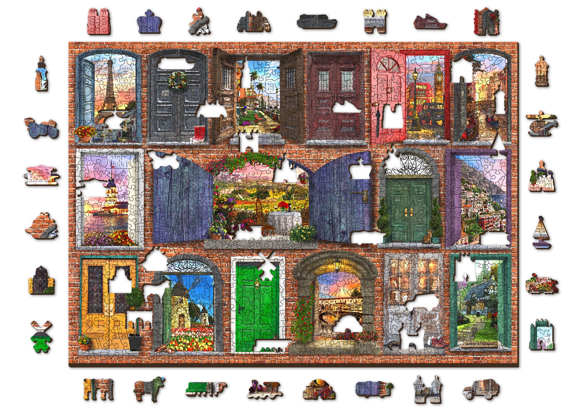 Wooden.City Wooden Puzzle 1000 +10 Pieces - Open and closed doors - Unique Unusual with Shaped Pieces - Challenging Mosaic Puzzle for Kids & Adults - Amazing Birthday