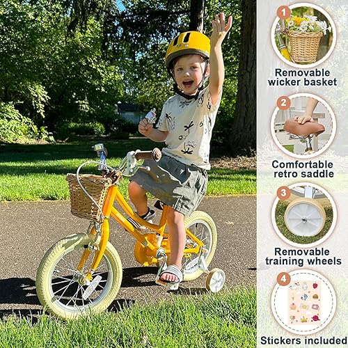 Miniatura 3 de Petimini Girls Bike with Basket for 2-12 Years Old Kids, 12 14 16 18 20 Inch Bicycle with Bell Training Wheels Basket, Multiple Colors