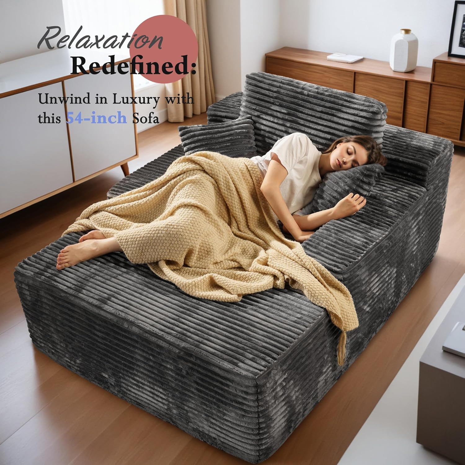 Oversized Chaise Lounge Chair Indoor - 67" Upholstered Sofa Bed Lounge Couch Chair,Reading Chairs Sleeper Cloud Sofa Couch,Plush Chairs Bed for Living Room Bedroom (Grey)