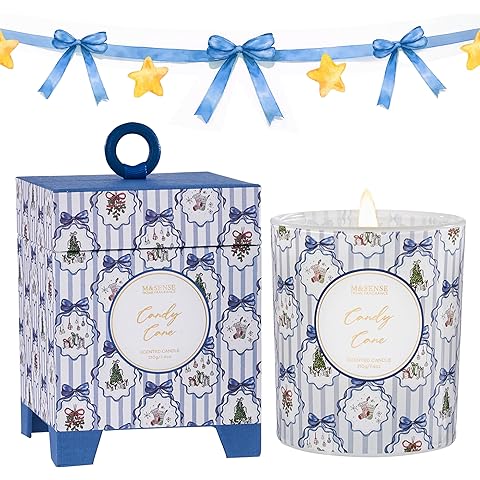 M&SENSE Christmas Holiday Candle - Candy Cane Scent, 7.4 oz Soy Wax, Winter Scented Candle Gift for Women and Teen Girls