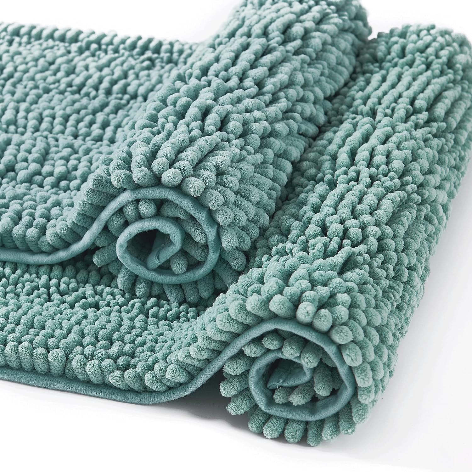 RYB HOME Bathroom Rugs Sets 2 Pieces - Quick Drying Machine Washable Absorbent Super Soft Chenile Batht Mats for Toilet Door Way Laundry Room, Eggshell Blue, 47 x 24 + 20 x 32