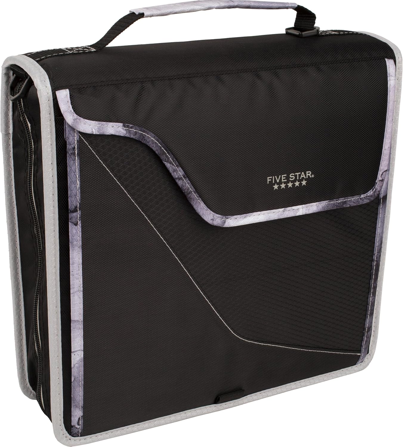 Five Star Zipper Binder, 3 Inch 3-Ring Binder with D Rings, Removable Padded Case, 5-Tab Expanding File and Multi-Use Strap, 850 Sheet Capacity, Black/Gray (29296IT8)