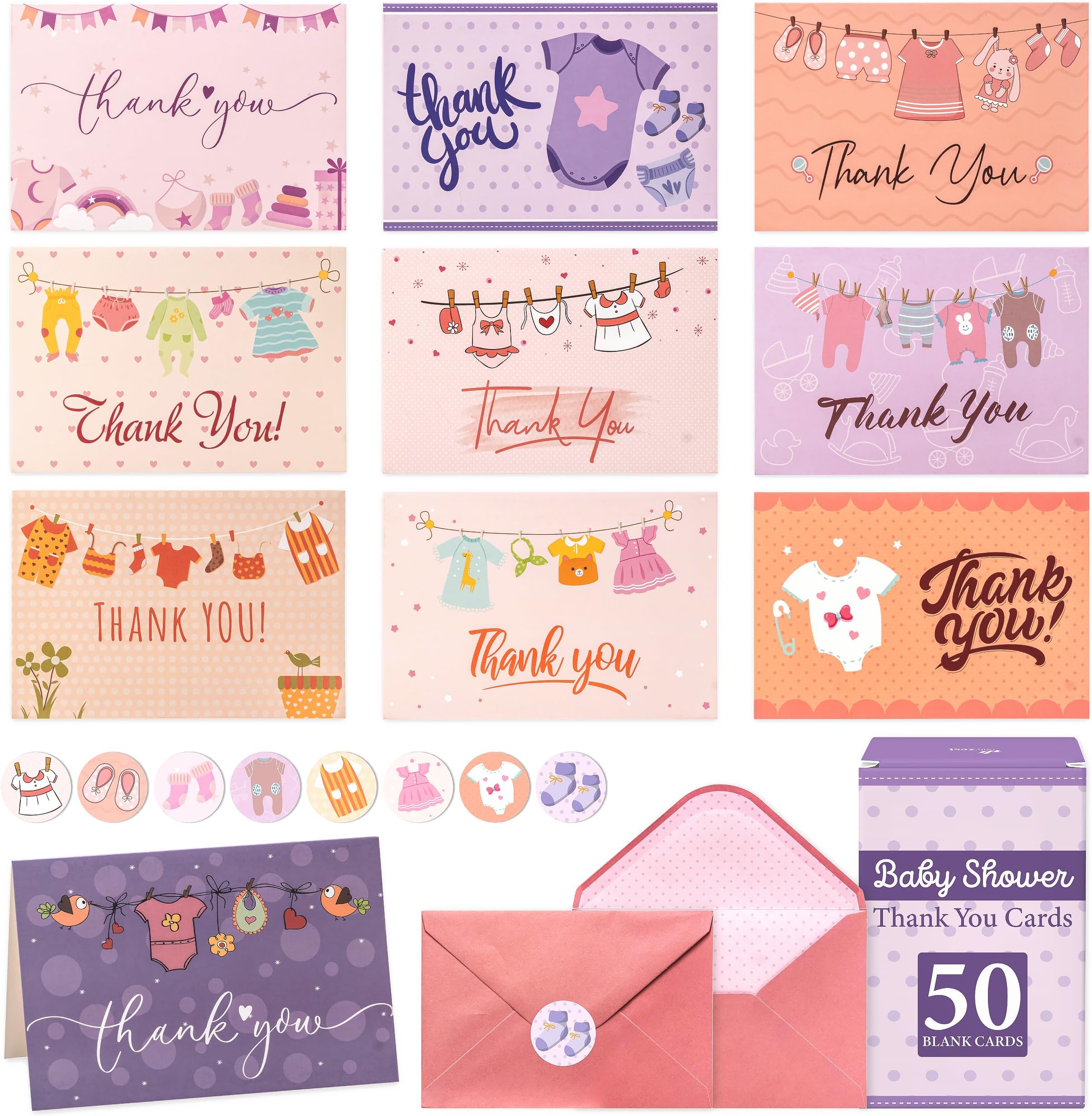 Thank You Cards | Bridal Shower | Wedding | Thank You Cards For Baby Shower | Set Of Cards | Floral Cards | Lavender Cards