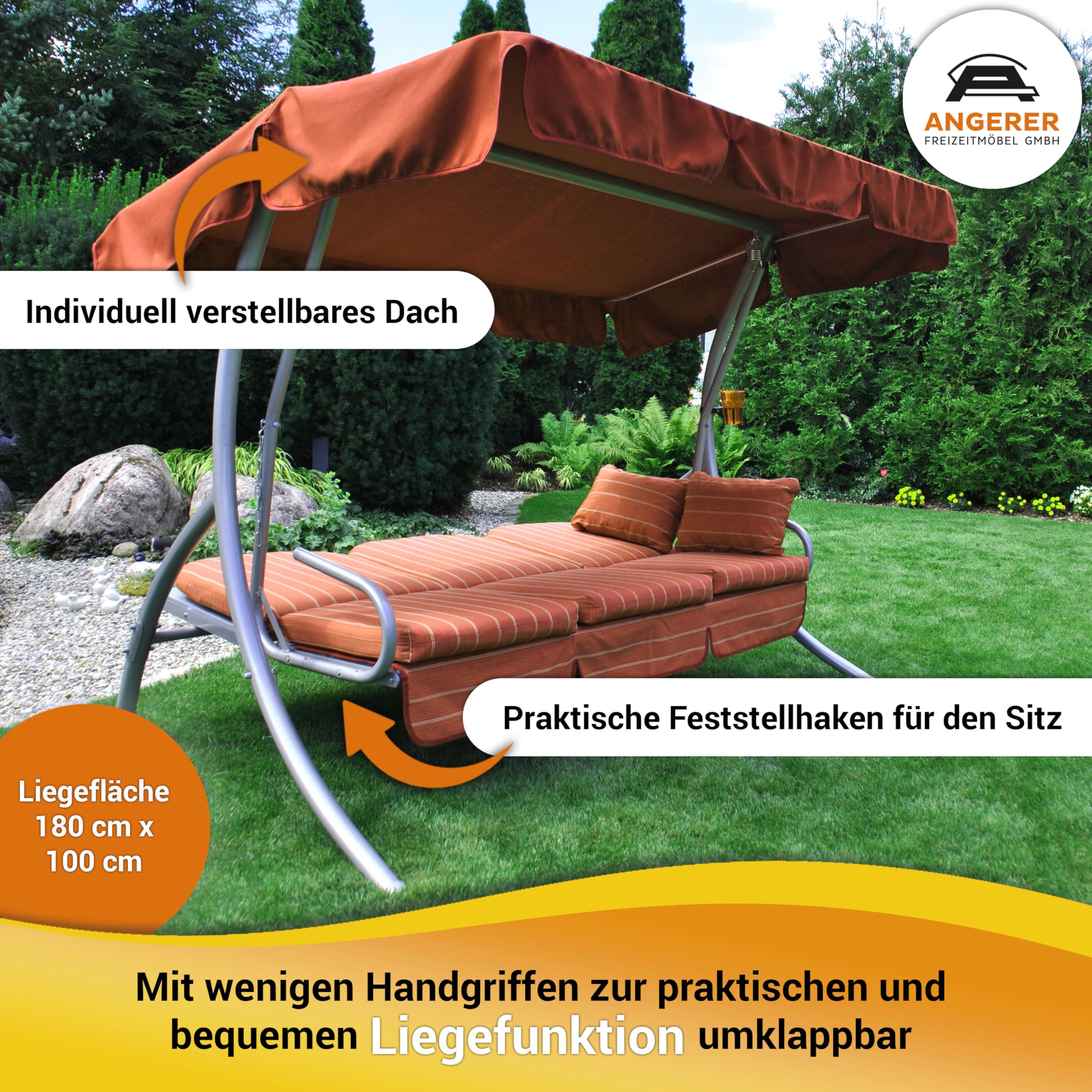 ANGERER Hollywoodschaukel Ibiza Bordeaux-Creme gestreift