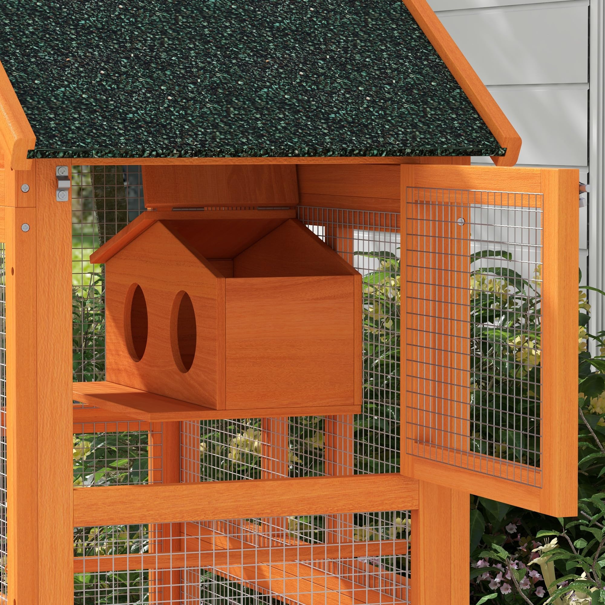 PawHut Gabbia per Uccelli in Legno, Gabbia per pappagalli, Parco Giochi, voliera per Uccelli Esterni, Tetto Asfalto Impermeabile, per parrocchetta, calopsitte, Conure, canarini, 92 x 52 x 171 cm