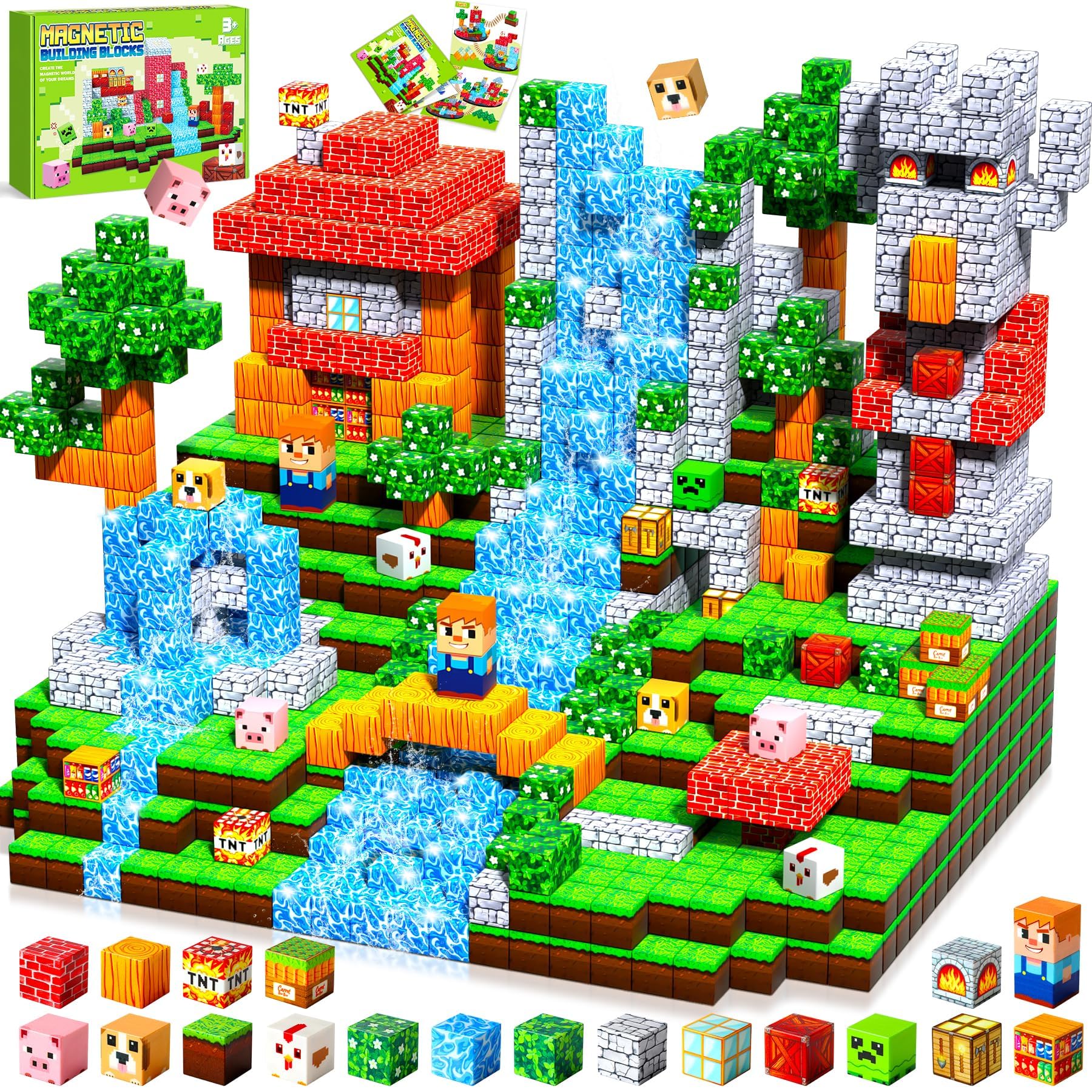 Pourbibi Magnetische Bausteine, Magnetbausteine Magnetspielzeug,Magnetische Bauwelt Spielzeug Magnetblöcke für Kinder ab 3 4 5 6 7 8 9 Jahre Verstaubare,Professioneller Halloween Christmas