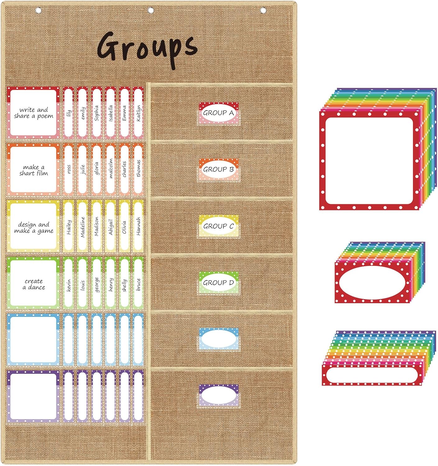 Gueevin Burlap Group Management Pocket Chart with 84 Cards