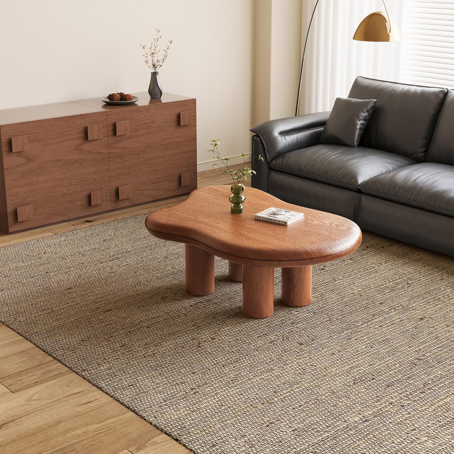 Walnut Cloud Coffee Table, 35.43" Modern Farmhouse Wood Center Table with 4 Legs, Cool Accent Tea Table for Small Space Living Room or Office, Easy Assembly