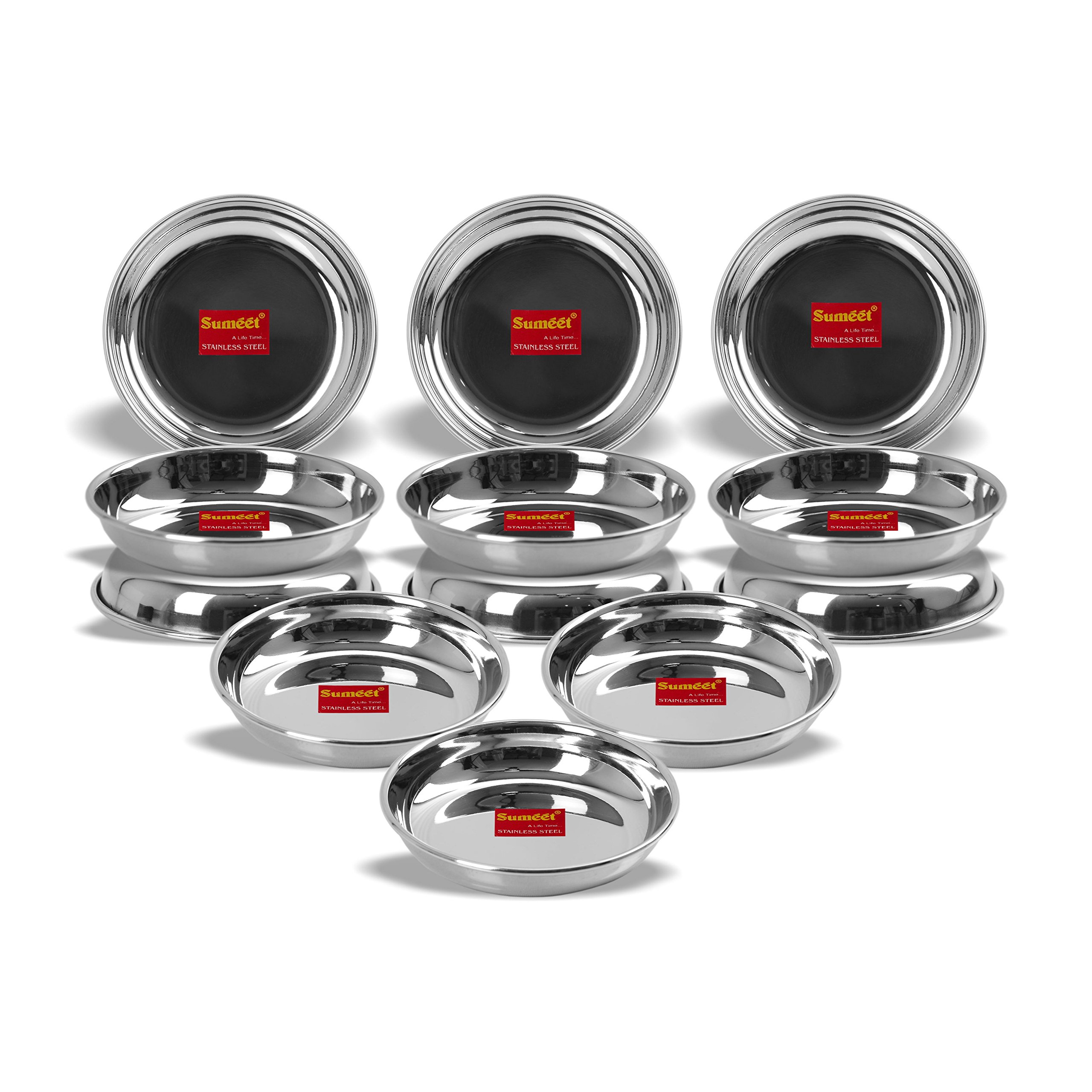 Sumeet Stainless Steel Heavy Gauge Small Halwa Plates with Mirror Finish 11cm Dia - Set of 12pc - Image 2 thumbnail