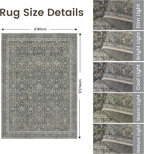 Miniatura 28 de Rugland Alfombras de área de 8 x 10, alfombra lavable resistente a las manchas, alfombras antideslizantes para sala de estar, alfombras tribales