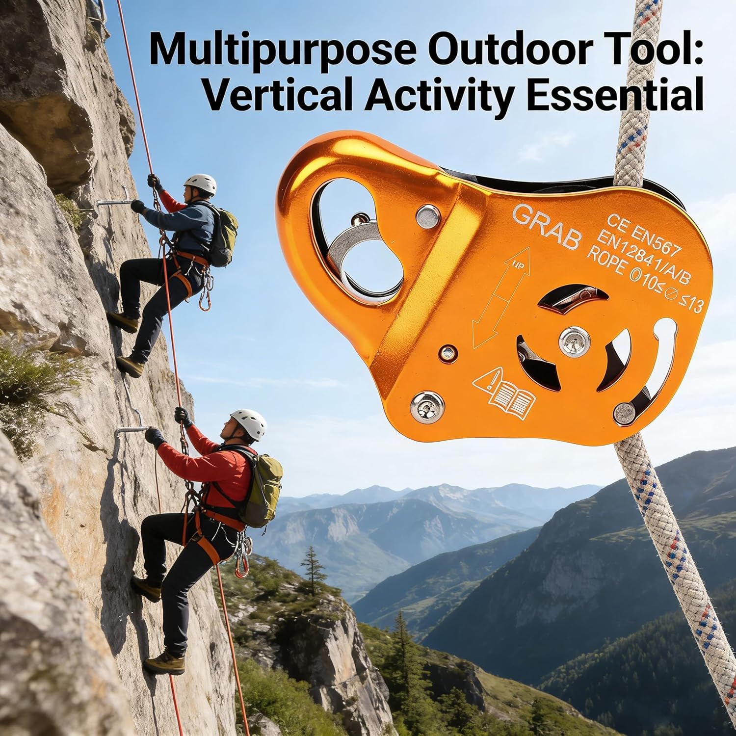 ZJchao Self Locking Ascender Rope Grab, Clamp with 2 Gears Adjustable Hot Forged for Rock Climbing Mountaineering Rappelling Rescue
