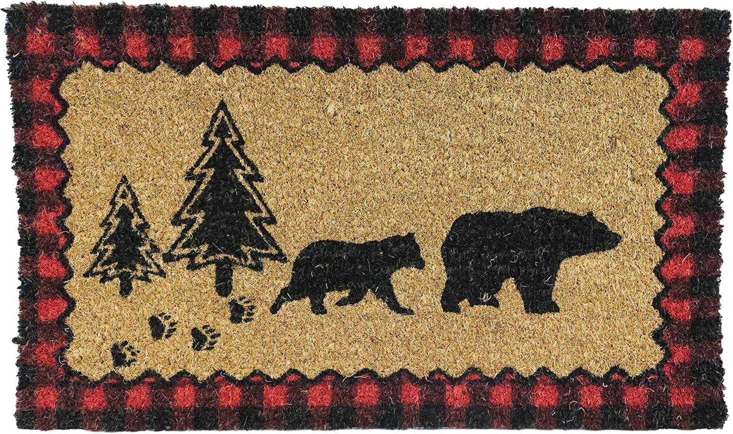 Ebros Gift Colorful Rustic Western Coir Coconut Fiber Floor Mat Doormat 29" by 17" Indoor Outdoor Home Decorative Mats Country Cabin Lodge Farmhouse (Black Bears by Pine Trees and Paw Prints Trail)