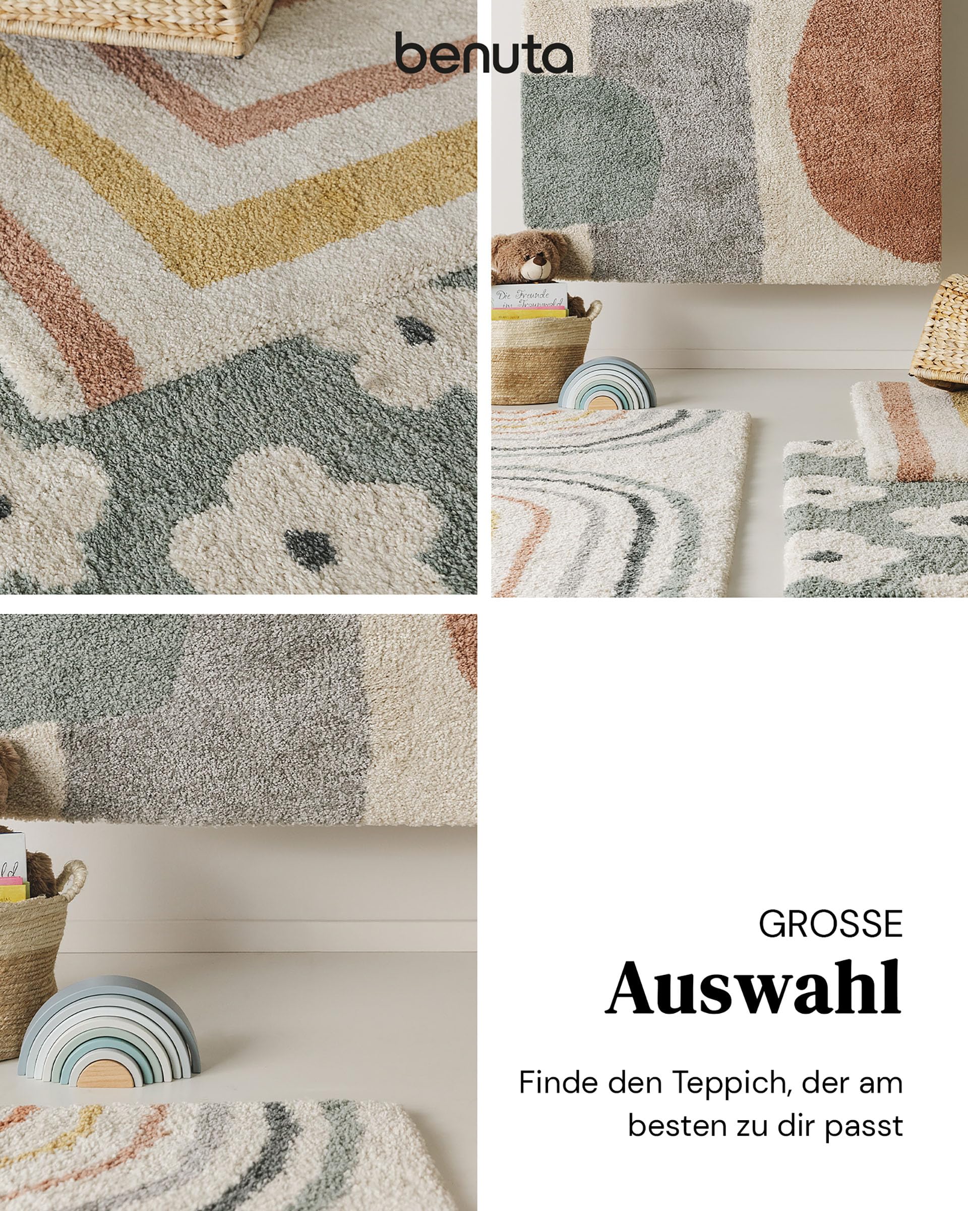 benuta Lytte Kinderteppich Gobi - Multicolor 140x200 cm - Kunstfaser - Rechteckig & im Style: Style: Kindermotive, Scandi Living - Pflegeleicht für Kinderzimmer, Wohnzimmer, Schlafzimmer