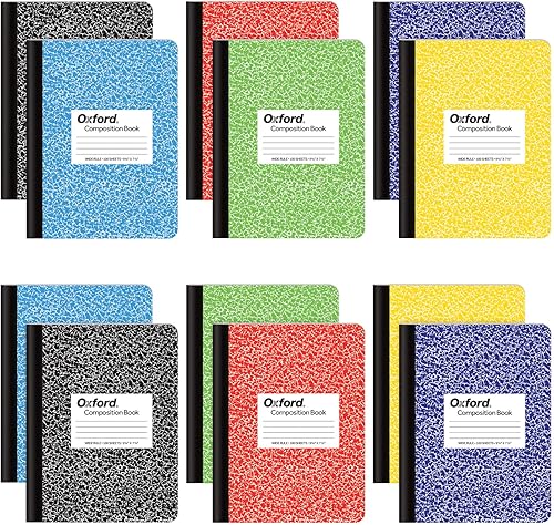 Tops Oxford - Cuadernos de composición, papel rayado ancho, 9-34 x 7-12 pulgadas, cubiertas de mármol surtidos, 100 hojas, 12 por paquete, los