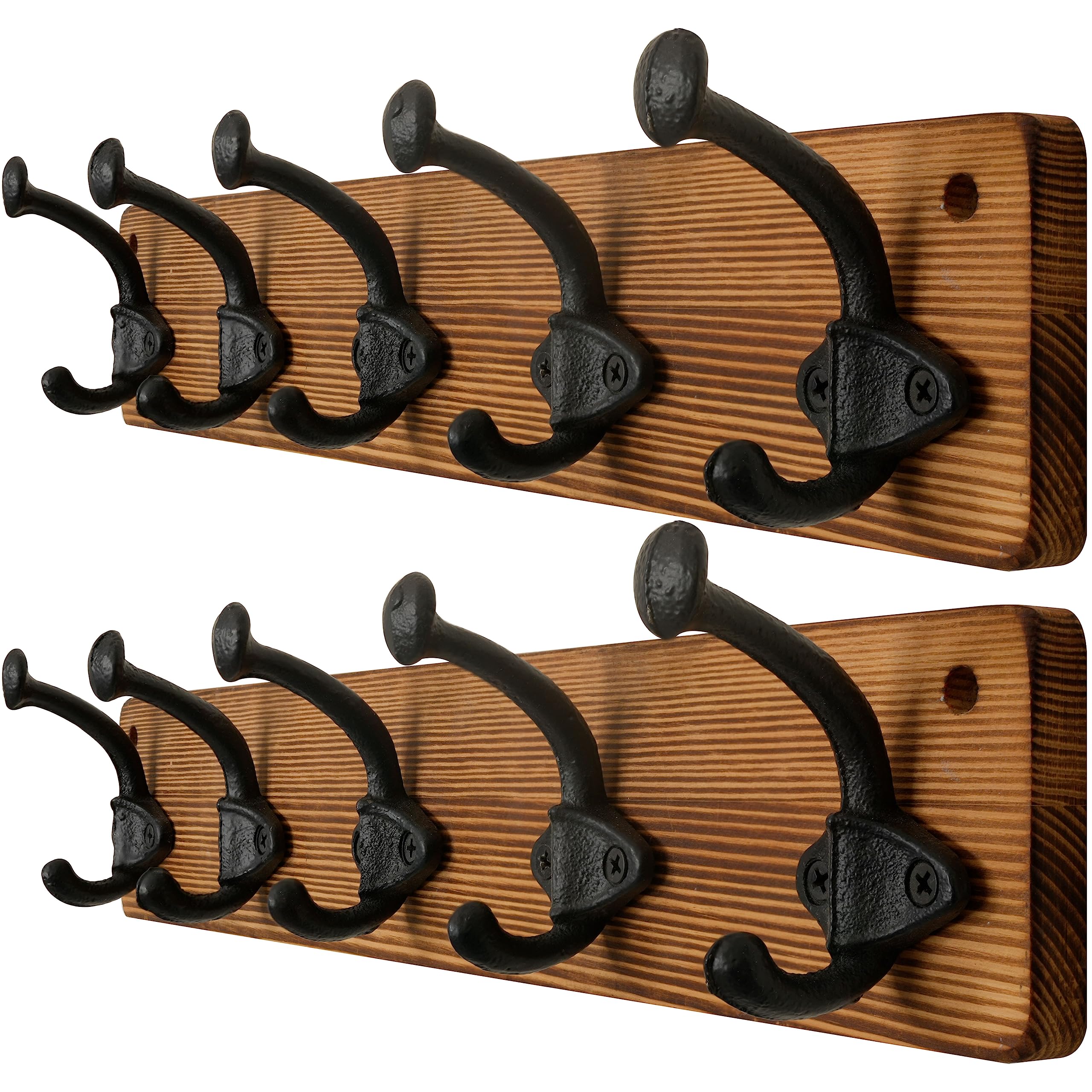 webi rustic coat rack wall mount,5 cast iron coat hooks wall mounted,heavy duty antique vintage hooks for hanging coats,jacket,clothes,black,2 packs