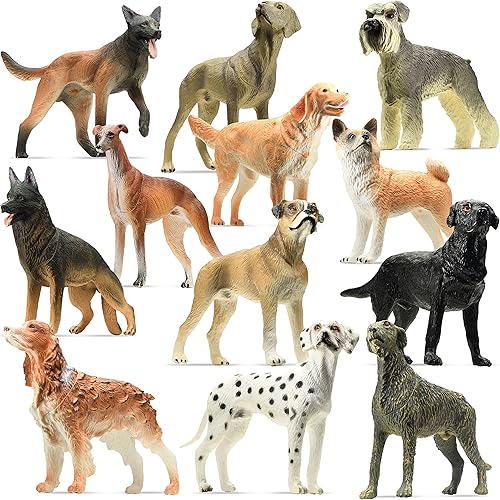 Figuras de perro amigables para niños y niños pequeños  Juego de 12 figuras realistas de bolsillo para mascotas  Decoración no tóxica para tartas de