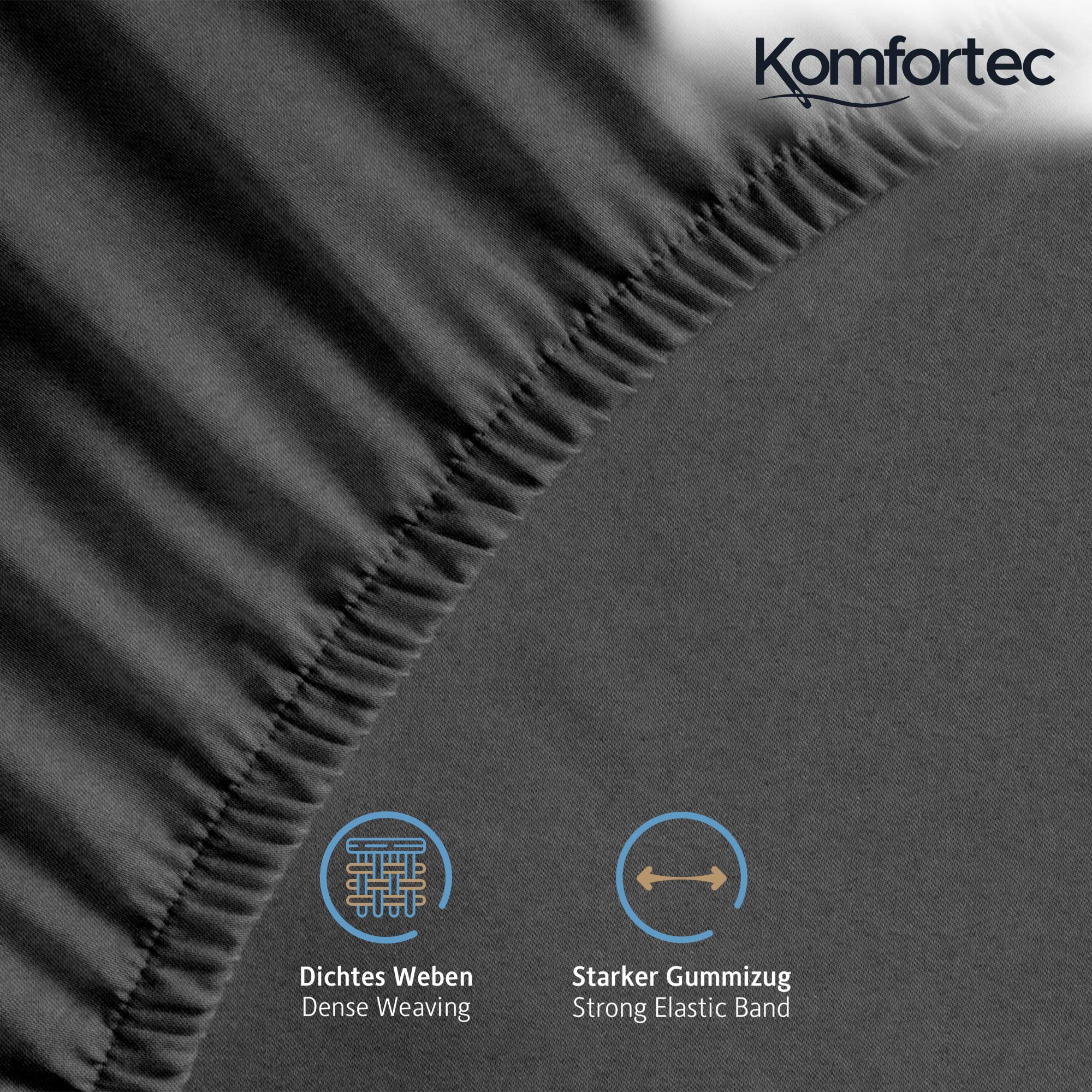 Komfortec Double Fitted Sheet 100% Cotton, 11 inch (30 cm) Deep Pocket - Charcoal - Image 2