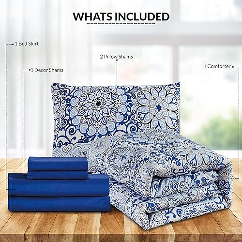 Miniatura 2 de LDC LUX DECOR COLLECTION Juego de edredón Queen Azteca Azul experimenta la comodidad con el edredón Queen  Juego de edredón de 5 piezas para todas