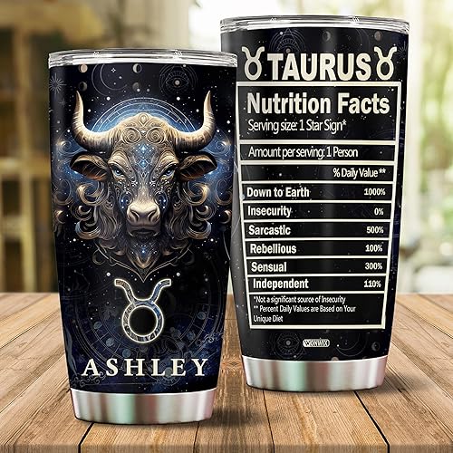 Miniatura 2 de Regalos personalizados de Tauro para mujer, taza de café aislada de acero inoxidable, vaso de viaje de 20 onzas, constelación del zodiaco,