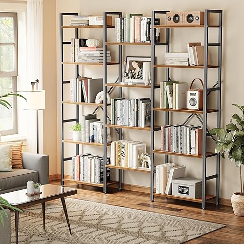 Miniatura 18 de SUPERJARE Estantería triple de 4 niveles, estantería con 11 estantes abiertos, estante ancho para el hogar y la oficina, color gris Negro -,Marrón