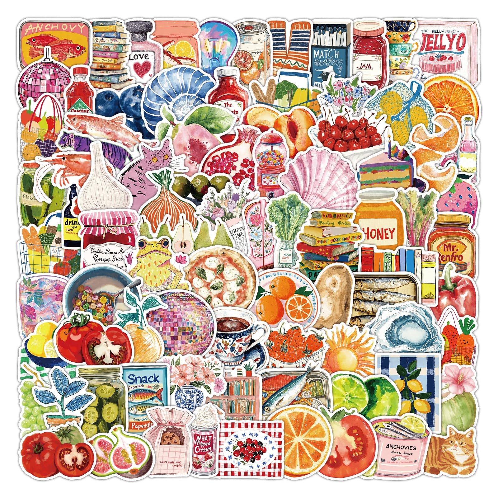 Vintage Aesthetic Sticker Pack, 100 PCS, Waterproof PVC, Cute Food and Girly Designs, for Scrapbooking, Journaling, Phone, Laptop, Mug