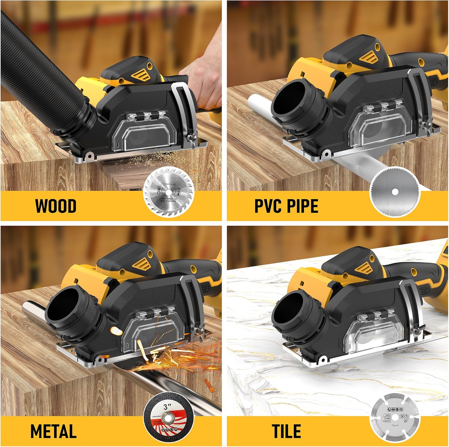 Cordless Cut Off Tool Compatible With DeWalt 20V MAX Battery(NO Battery) 3" Brushless Mini Circular Saw with Blades,19000RPM,Removable Dust Cover for Metal/Wood/Tile/Plastic