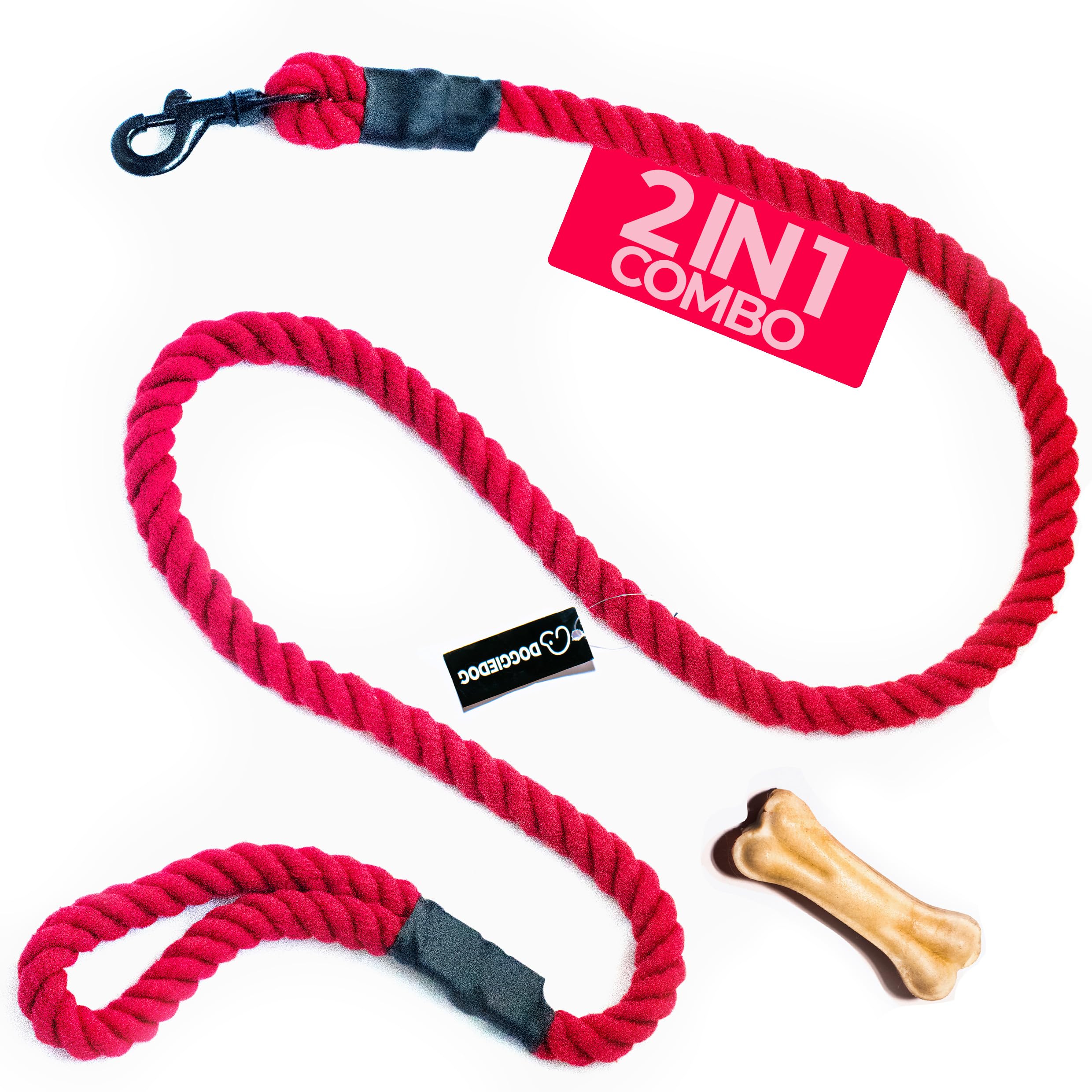 DOGGIE DOG 6 FT Dog Leash/Leashes Handmade Braided Cotton Rope Comfortable Dog Leash for Small Medium and Large Dogs for Walking, Jogging and Running Your Dog (Special RED 2 in 1) (B0CDQNR11X) Amazon Price History, Amazon Price Tracker