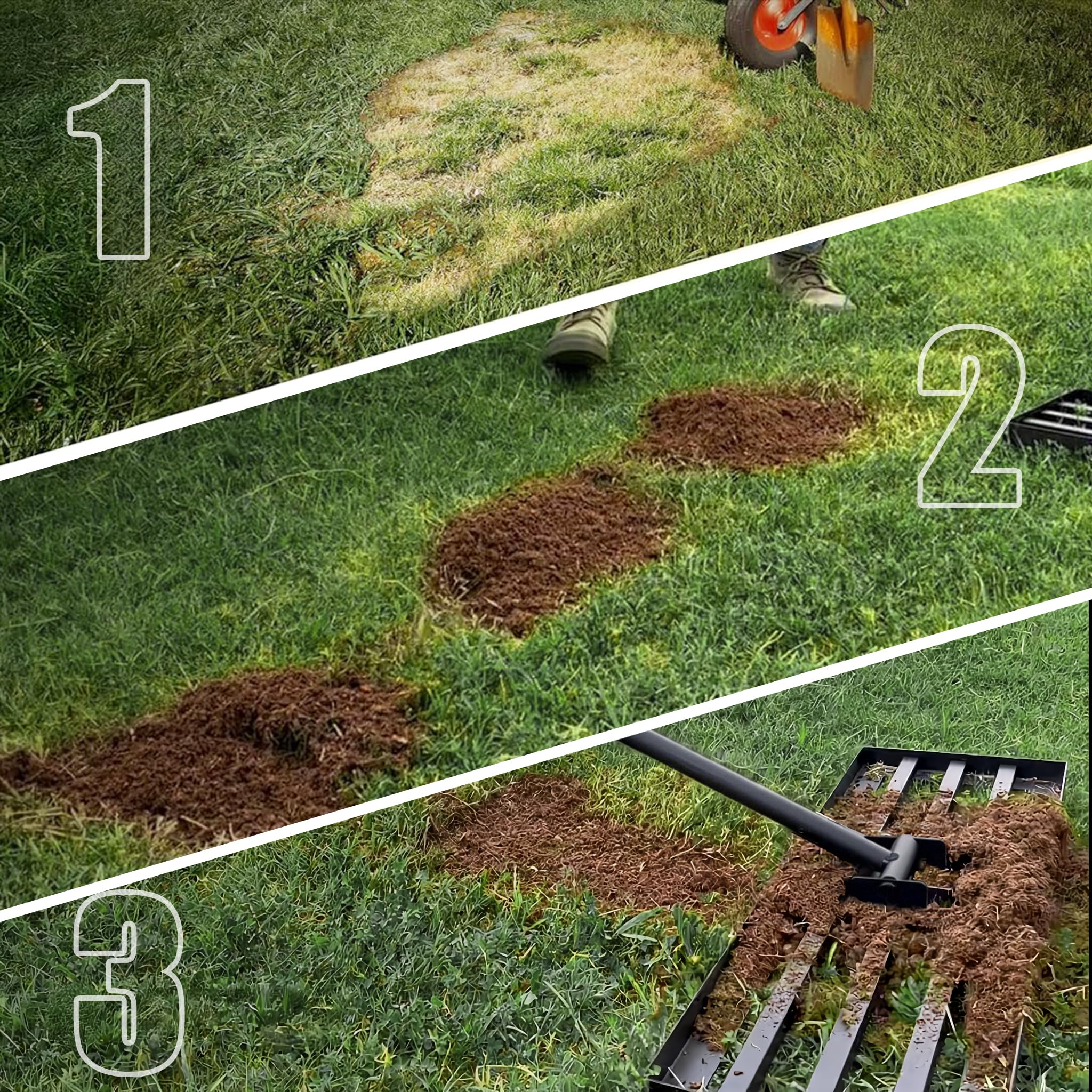GREELUE Rasqueta de nivelación de césped, mango de metal, herramienta para nivelar césped, nivelación de césped, para jardín, patio, campo de golf, cuidado del césped para todas las áreas de césped