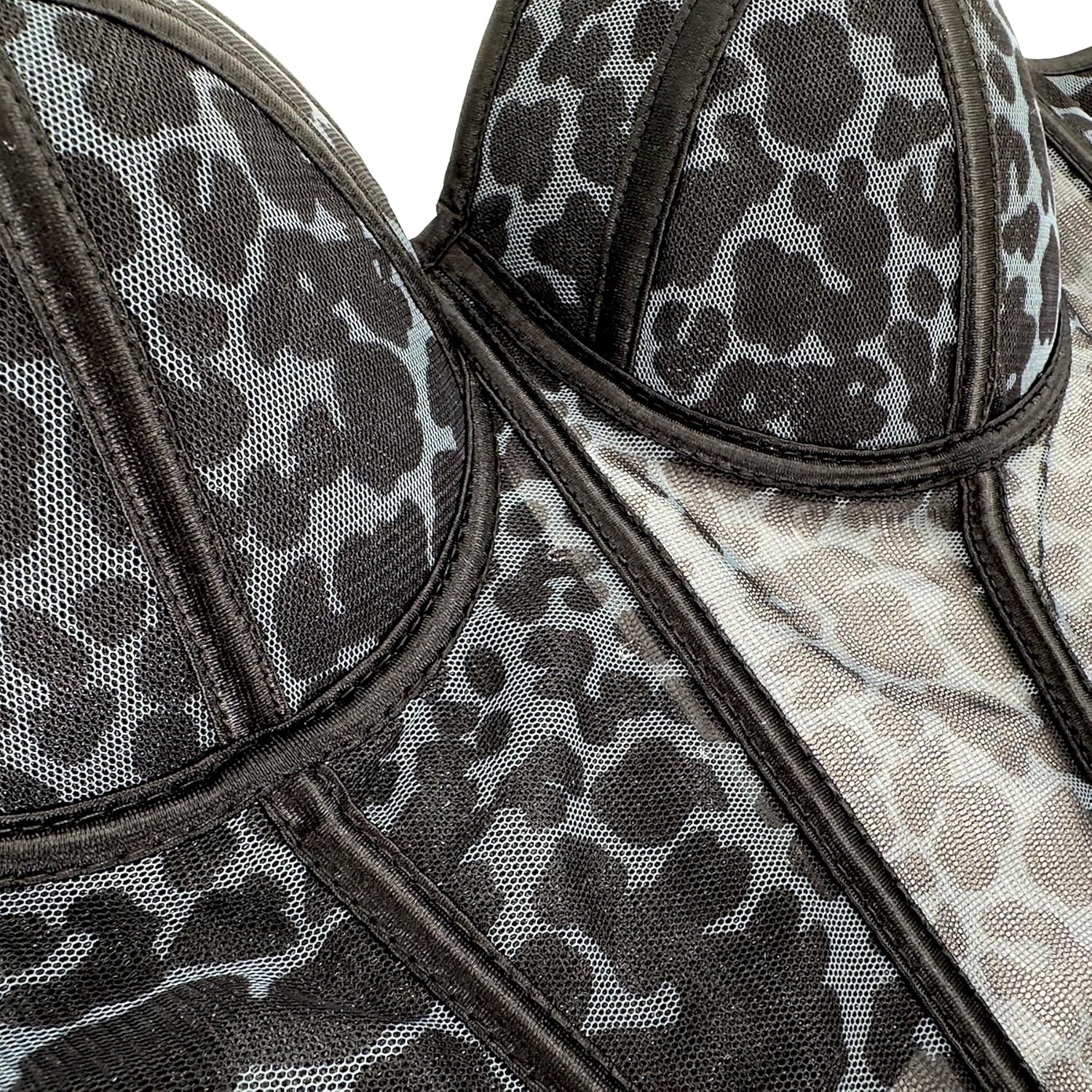 ELLACCI Women's Sexy Leopard Print Mesh Corset with Underwire Support Corset Top Black - Image 5