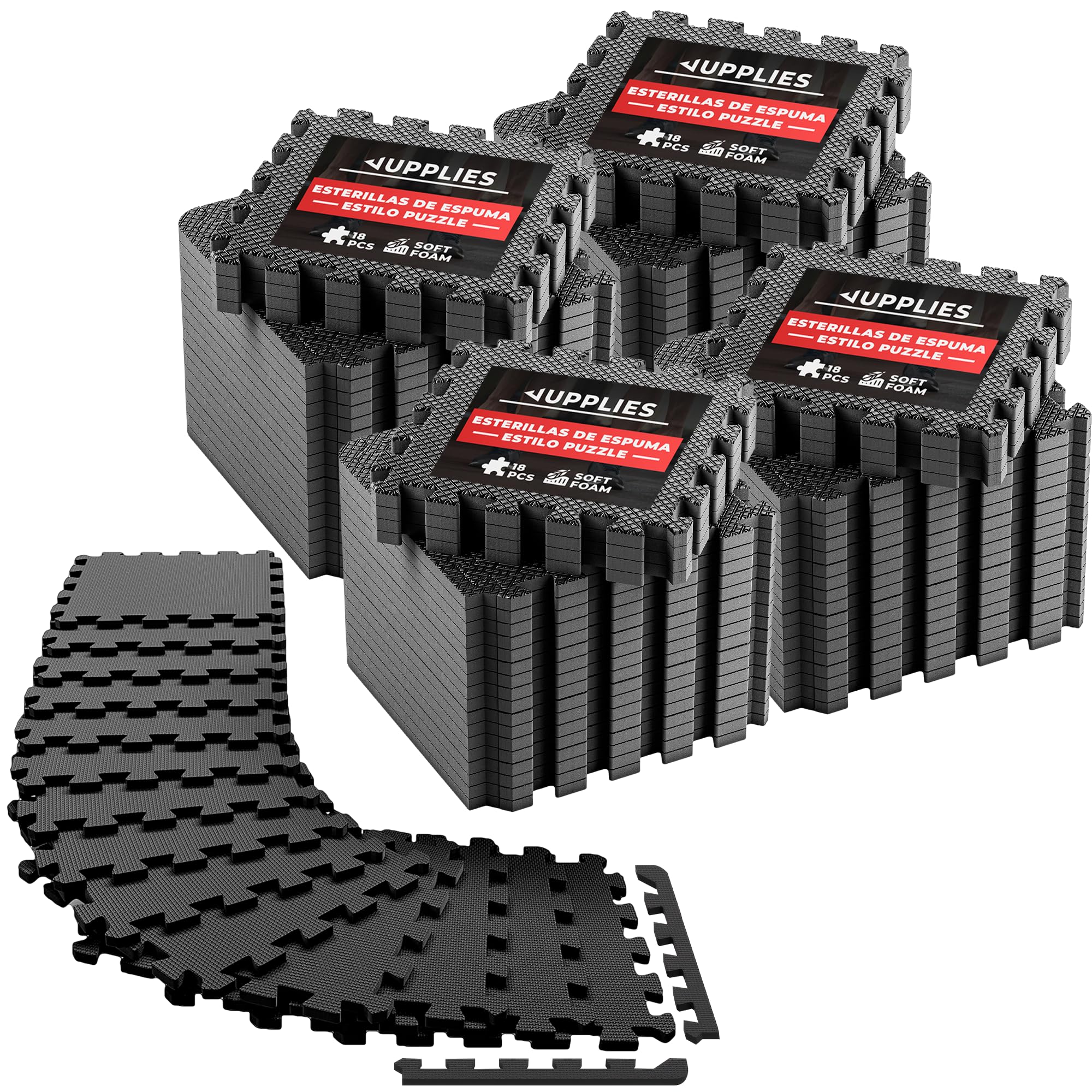 JUPPLIES Tappeto Palestra Puzzle in Gomma EVA – Pavimento Gommato Antiscivolo per Casa | Tappetini Palestra 30x30x1cm | Set da 18/36/72 Piezze – Yoga, Pesi, Fitness (72)
