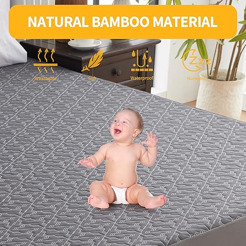 Miniatura 3 de Protector de colchón impermeable tamaño King, funda de colchón gris bambú de tela de aire 3D, transpirable y silenciosa, sábana bajera ajustable con