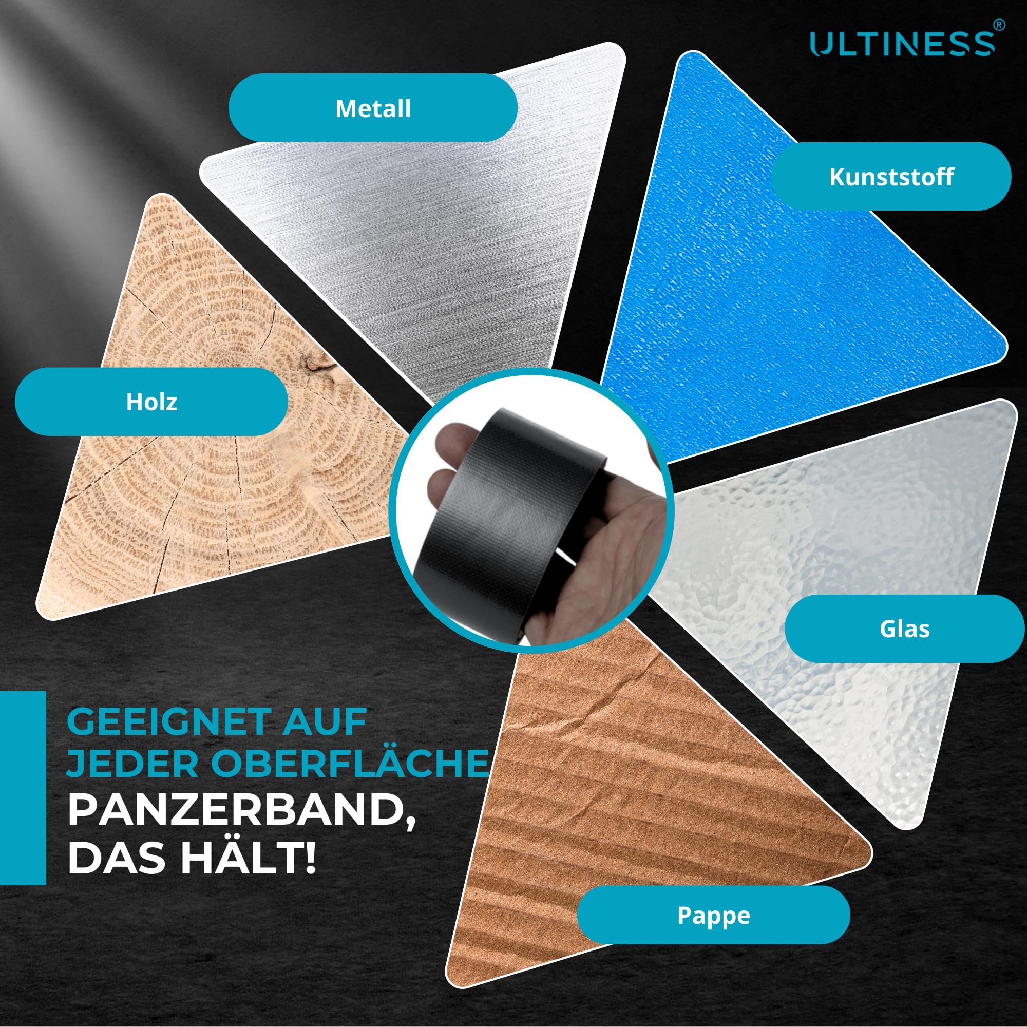 Panzerband schwarz, 48mm x 32m Gewebeband, Klebeband extra, 12 | stark, wasserdichtes Reparaturband, universelles Gewebeklebeband, Duct Tape leicht abreißbar, Allzweck-Klebeband
