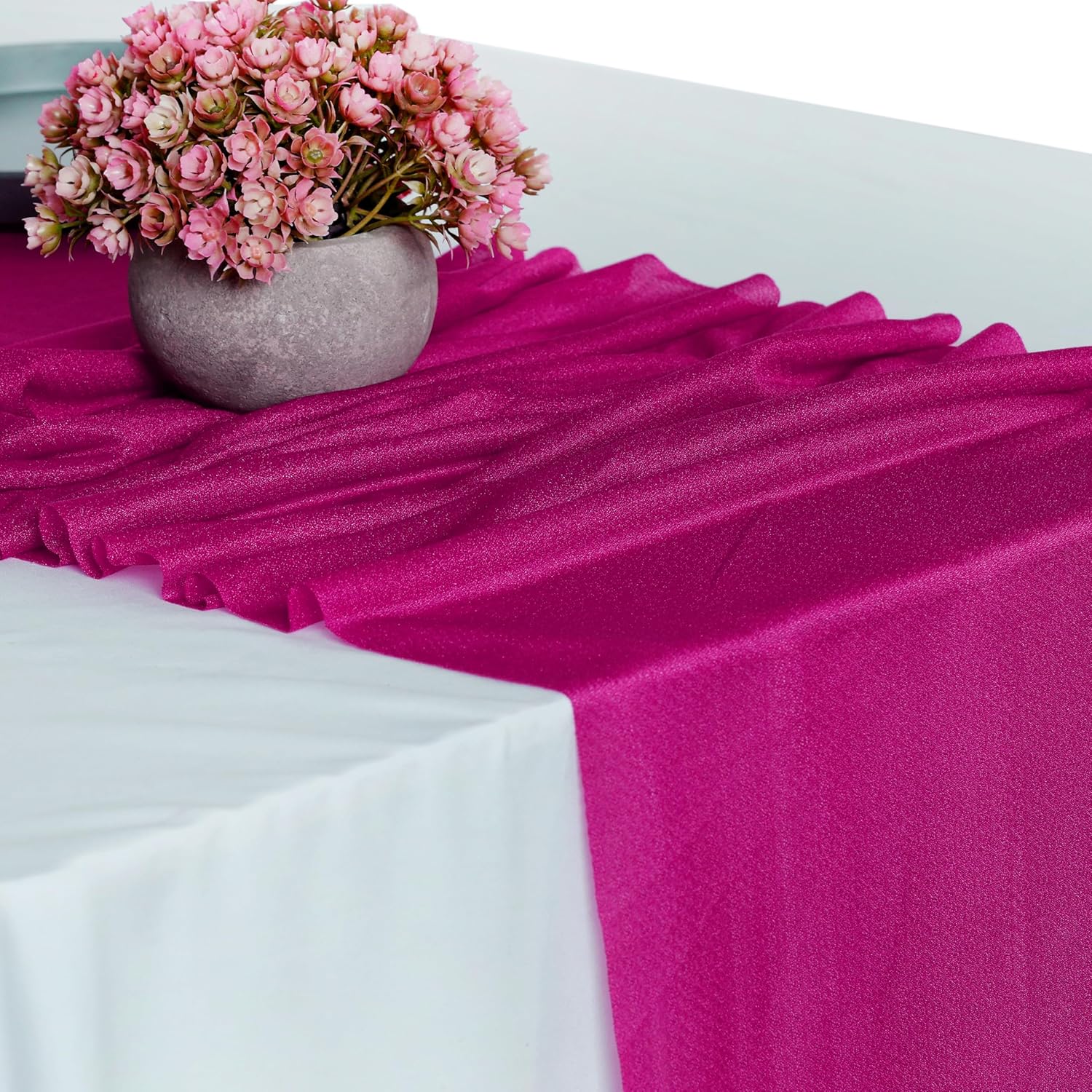 MDS Pack of 15 Wedding 12 x 108 inches Chiffon Table Runner for Wedding, Decorations for Birthday Parties, Banquets, Graduations, Engagements, Runners fit Rectangle, Round Table - Magenta