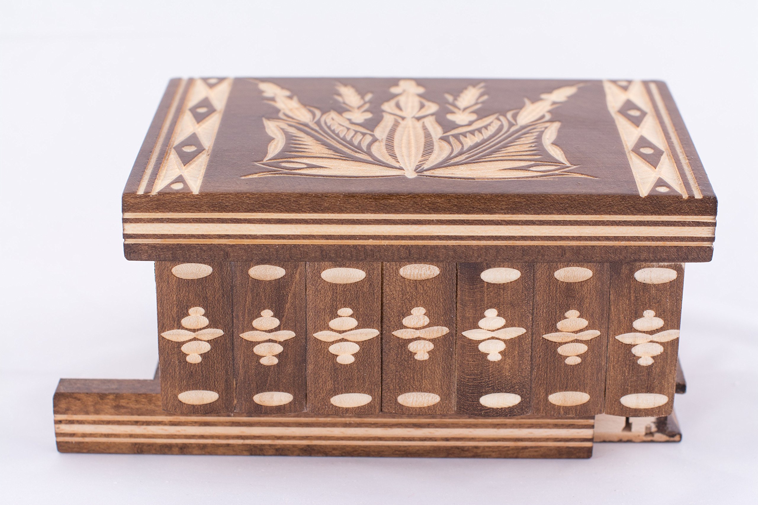 Jewelry and Puzzle Box 2 in 1 Handmade Wooden Case with Hidden Key and Removable Compartments