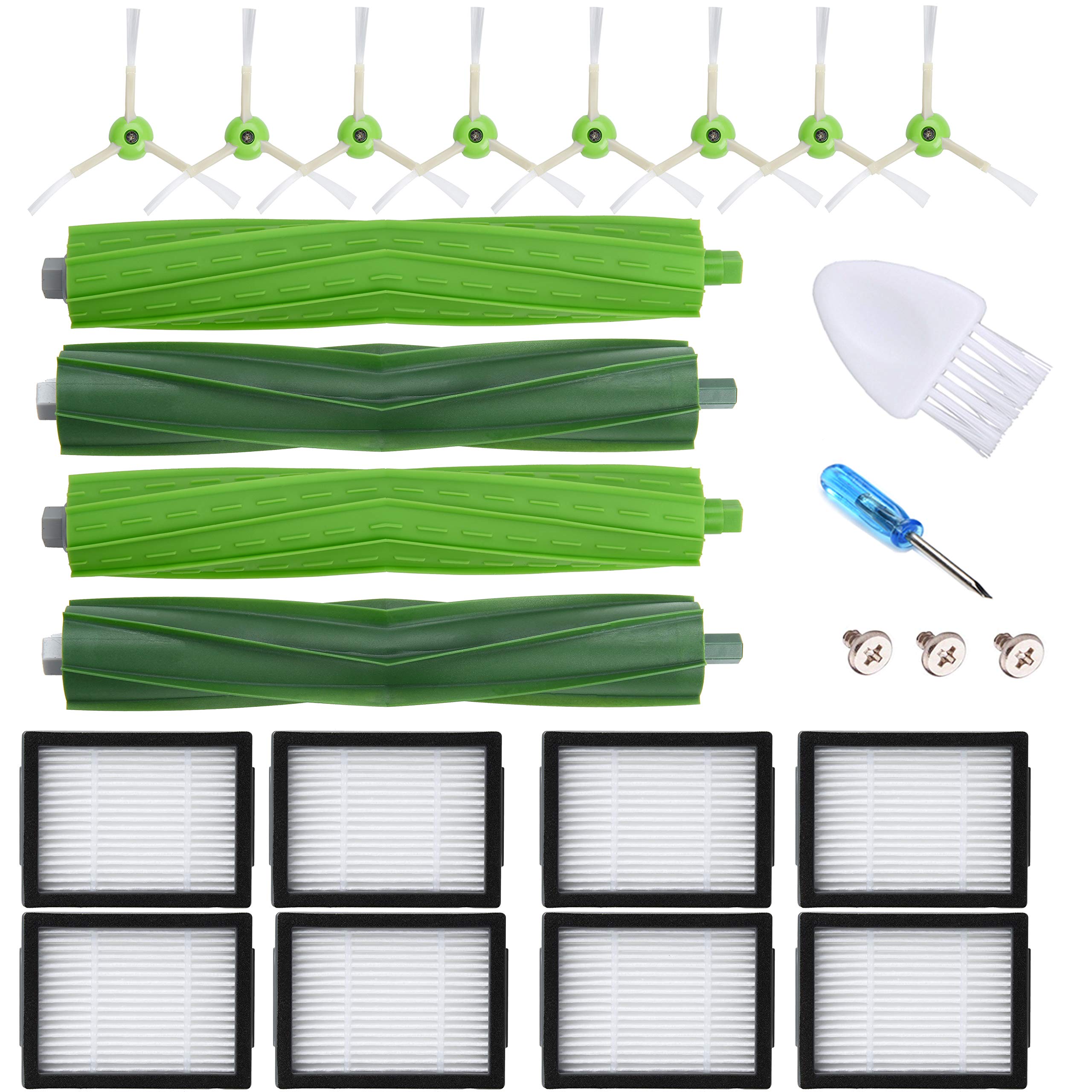 20-Piezas Repuestos para iRobot Roomba E5/ E5154/ E6/ I7+ Combo I5/ J5 | JoyBros Compatible con I7156/ I1/ I1152/ I3/ I3152/ I4/ I5/ I8: 4 Cepillo Rodillos Principal; 8 Cepillos Laterales; 8 Filtros