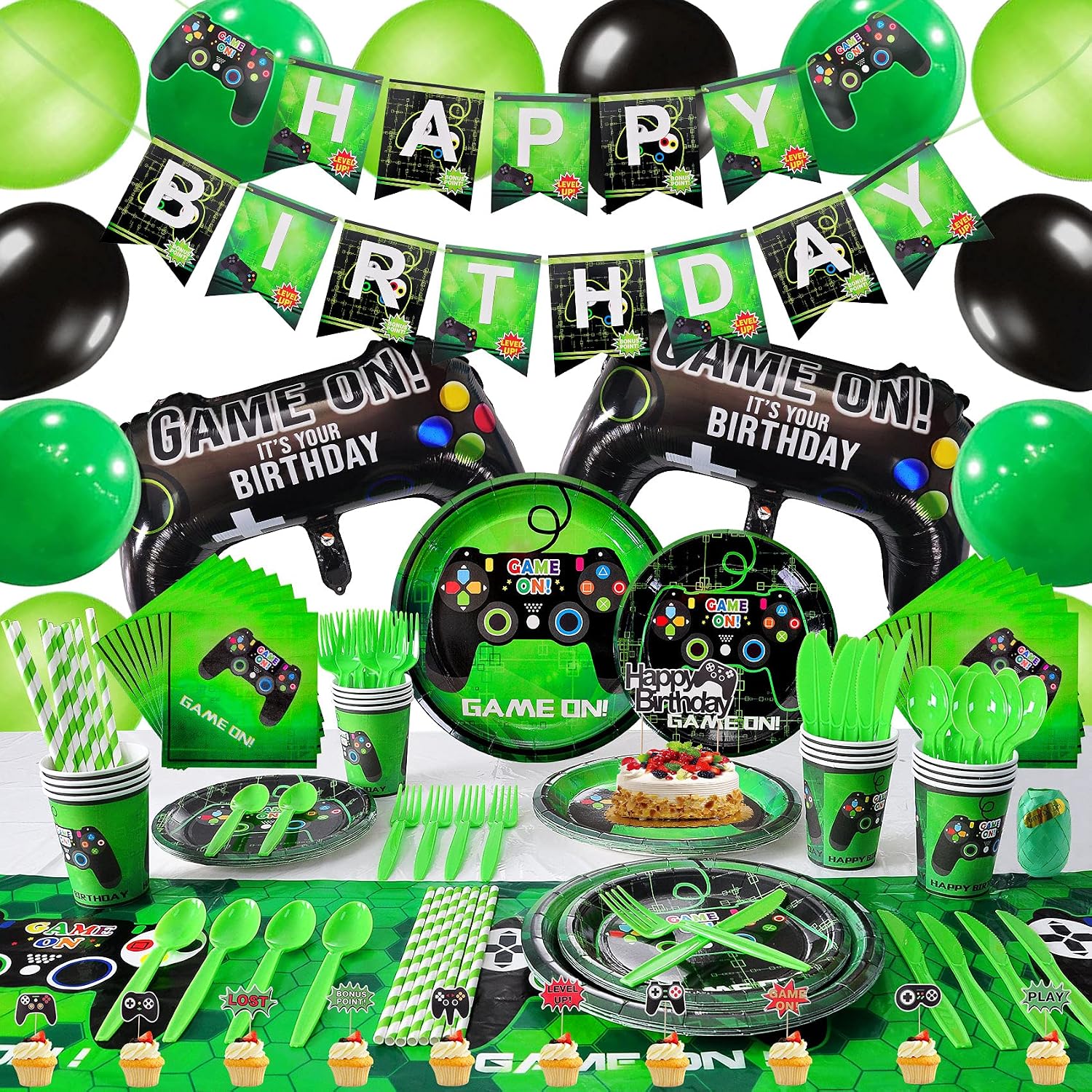 AXHJ Video Game Birthday Party Decorations Set (Green)