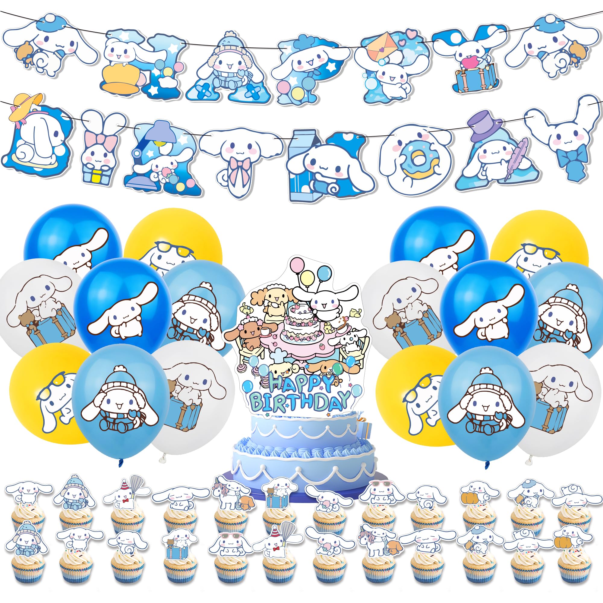 Cinnamoroll Birthday Party Decorations Supplies, Banner, Balloons, Cinnamoroll Cake Toppers Cake Decorations
