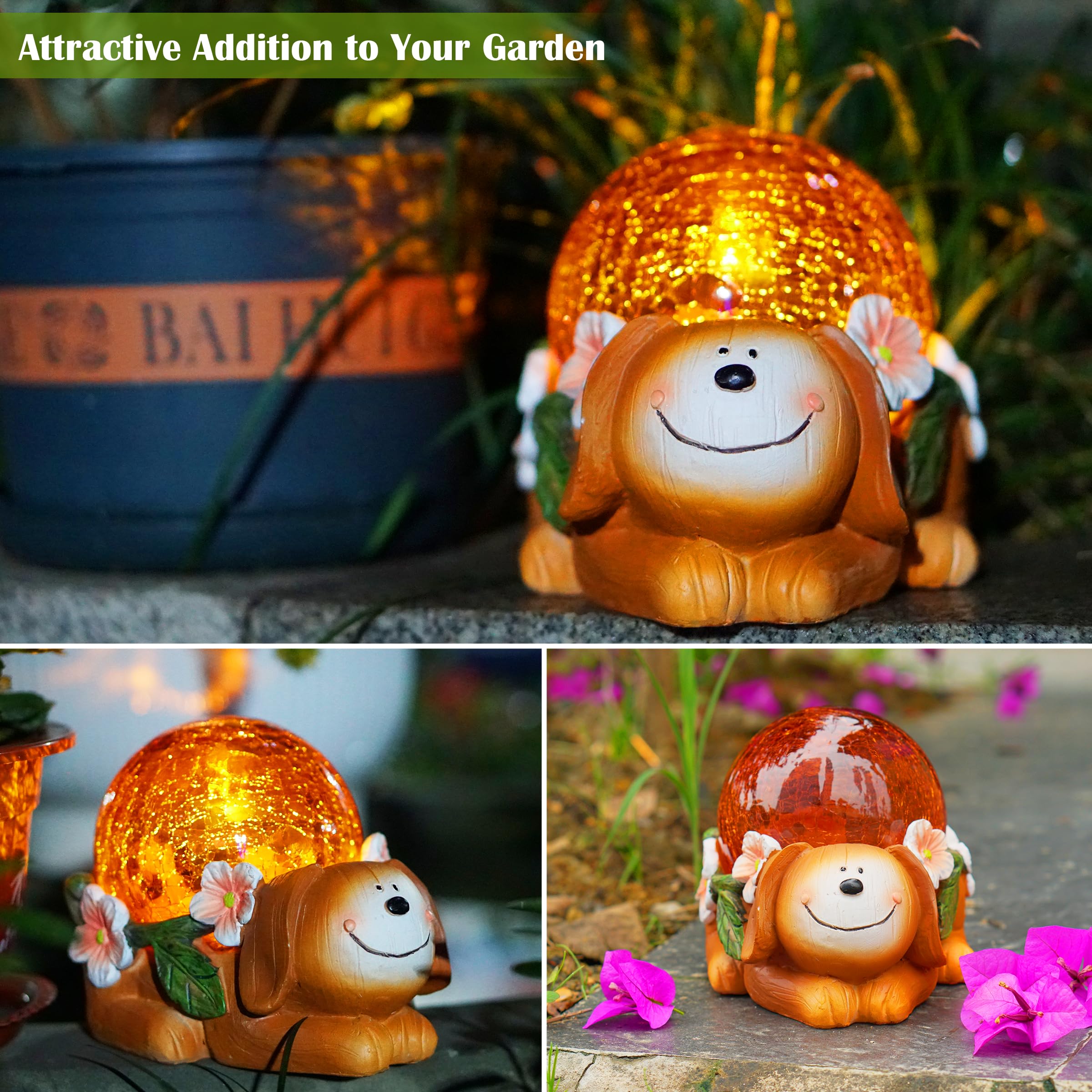 SunKite Puppy Dog Outdoor Statues Solar Garden Lights Resin Animal Figurine Garden Decorations for Patio Yard Lawn Ornament Housewarming Birthday Gift for Mom