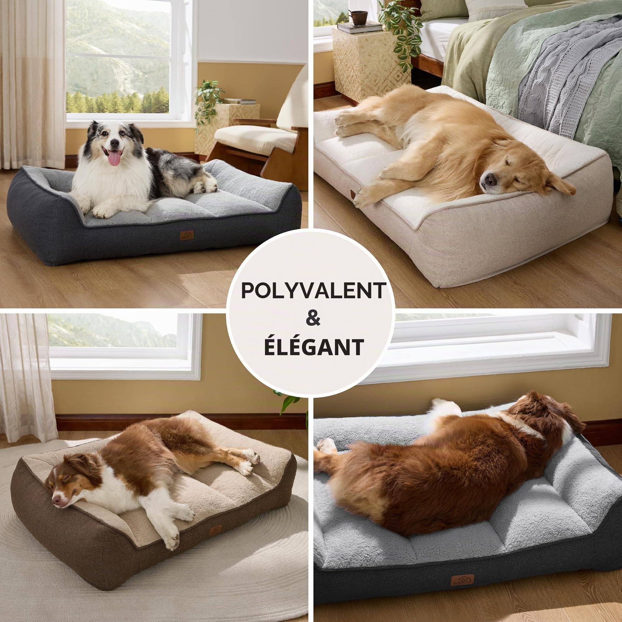 Bedsure Panier Lavable Grands Chiens - 106x76cm Sofa pour Chien Extra Épais et Soutenu avec Housse Imperméable, Panier Antidérapant en Peluche Sherpa Douce, Brun