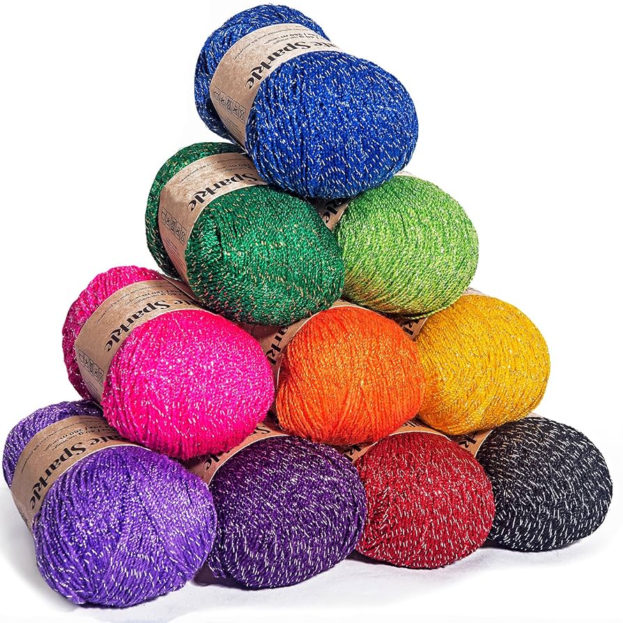 Amazon.com: Glitter Sparkle Yarn in Rainbow Colors (No. 1 weigt)