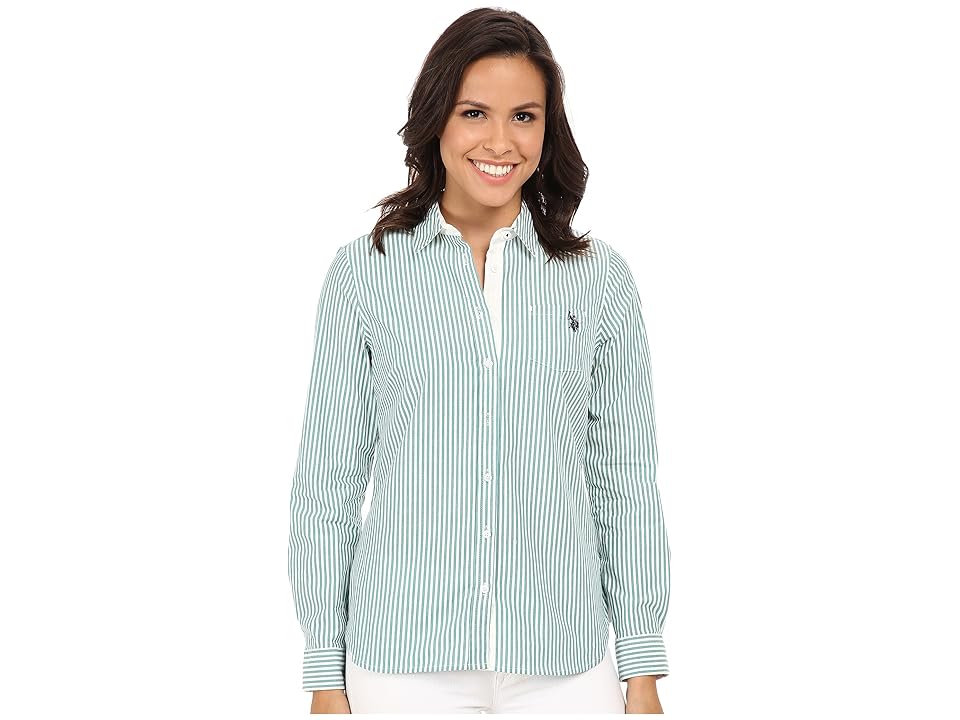 

U.S. POLO ASSN. Long Sleeve Vertical Stripe Shirt (Tide Pool) Women's Clothing