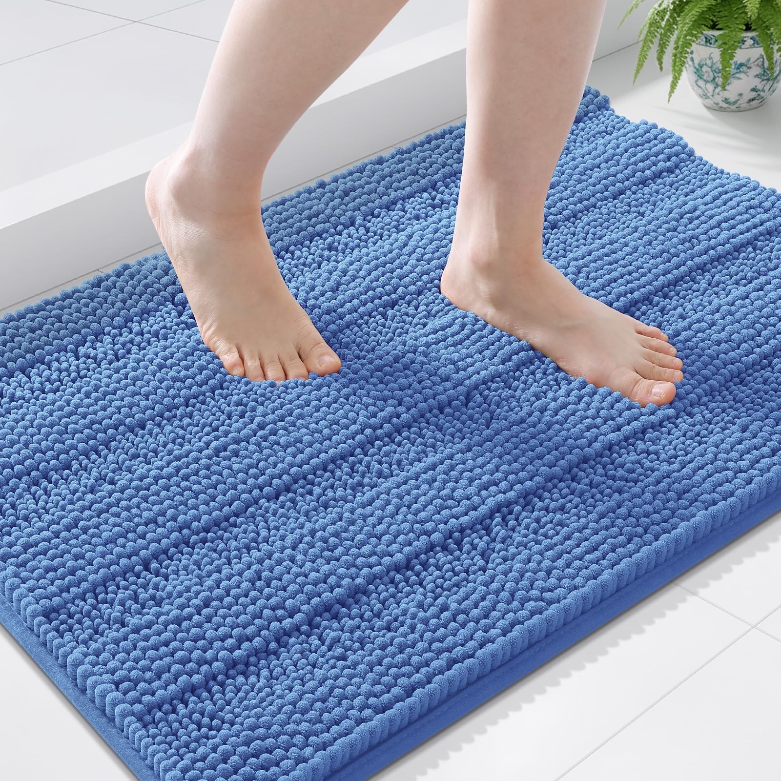Grandaily Chenille Bathroom Rugs 36x24, Soft Bath Mats, Cornflower Blue