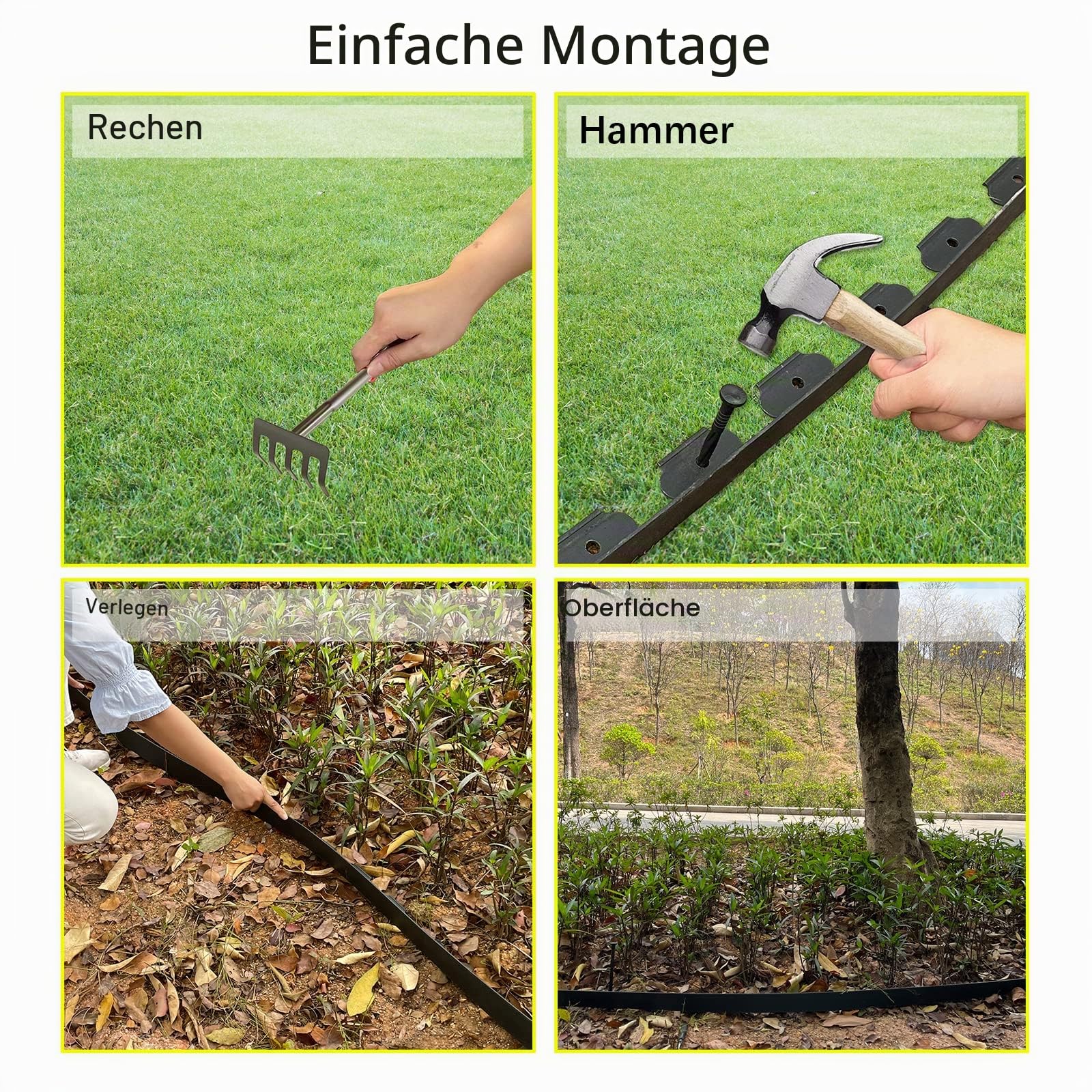 Rasenkante Kunststoff, 10cm Hoch 10m Lang Beetumrandung Rasenkantensteine mit 30-teiligen Heringen, No-Dig- Rasenkanten für Blumenbeet (Black)