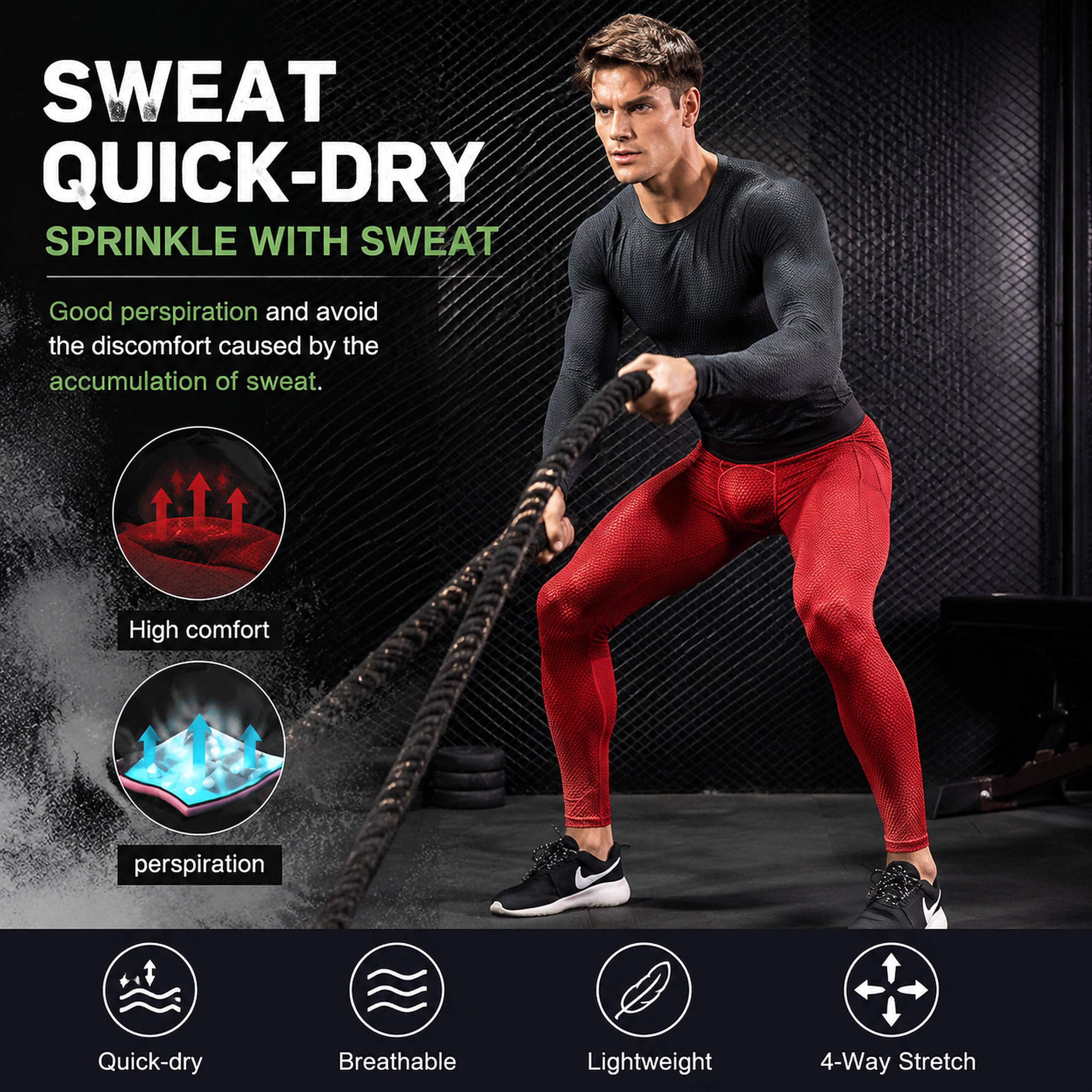 SANANG Pantalons de Compression pour Hommes Cool Dry Baselayer Sports Fitness Leggings serrés 3 Pack