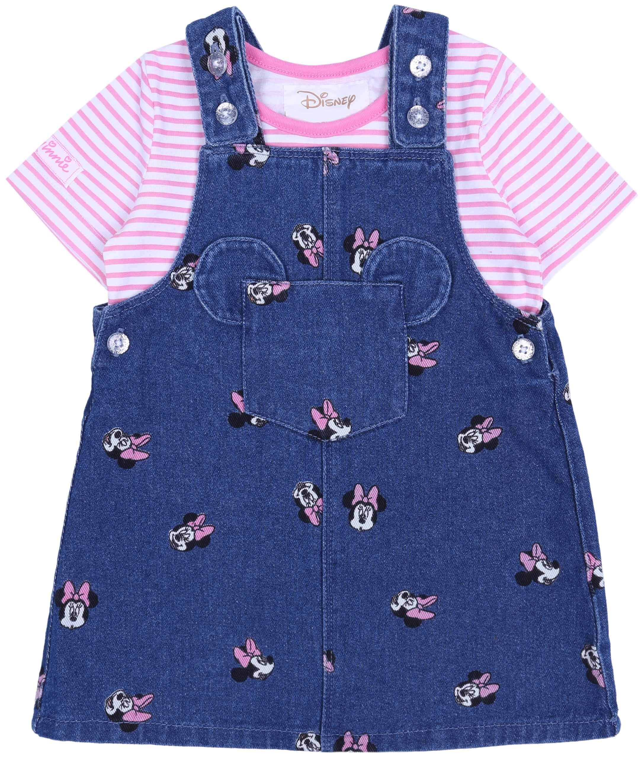 Jeans-Latzkleid + gestreiftes T-Shirt 6-9 Monate