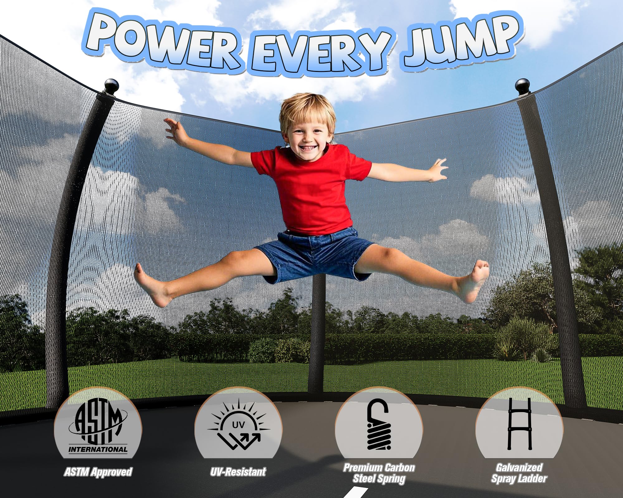 YUMPIE Cama elástica para exteriores de 8 pies, 10 pies, 12 pies, 14 pies, 15 pies, 16 pies, con red de cierre y escalera, trampolines recreativos para niños y adultos, marco de conexión rápida